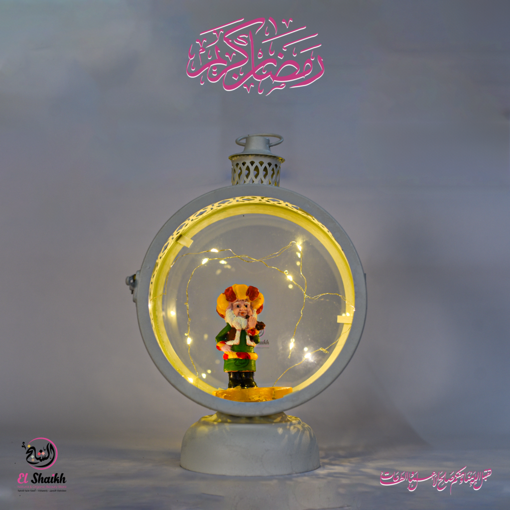 فانوس رمضانى شكل فنانيس معدن ابيض مضيئ